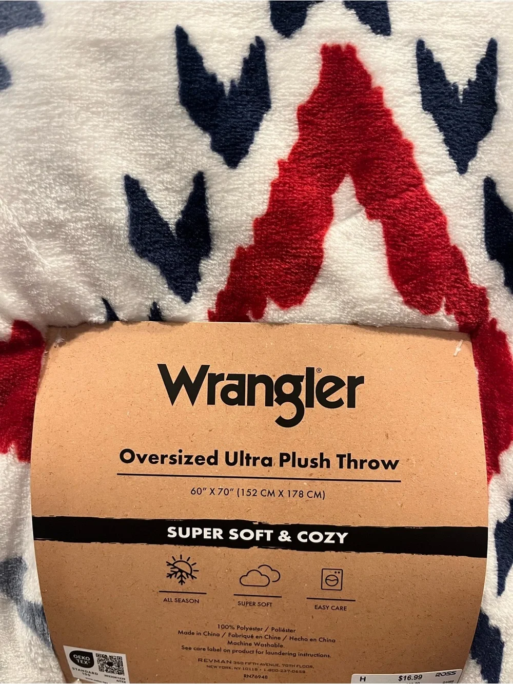 Wrangler Patriotic Throw Blanket- Red, Navy, Tan Cowboy Boots